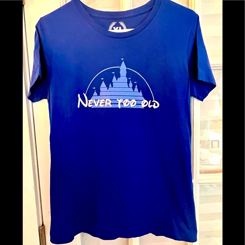 DISNEY Castle Never Too Old Tee Shirt XL 100% Cotton EUC